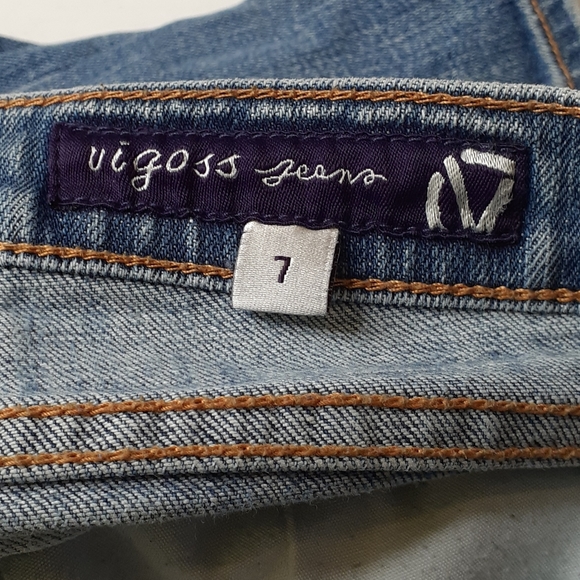 Vigoss Flare Leg Distressed Blue Jeans  Size 7 Stretch - Picture 11 of 15